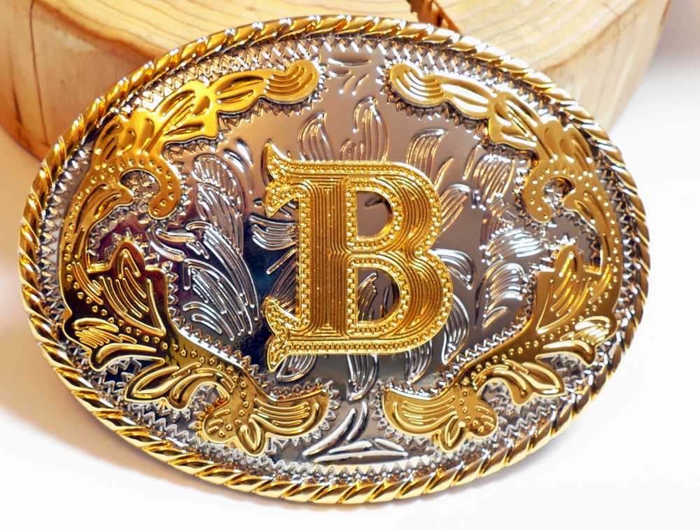 Buckle mit Initiale "B" Gold Floral oval, Western Gürtelschnalle