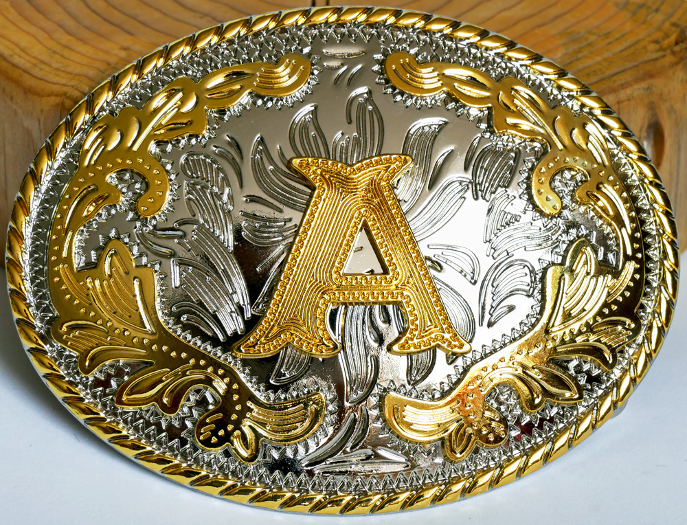 Buckle mit Initiale "A" Gold Floral oval, Western Gürtelschnalle