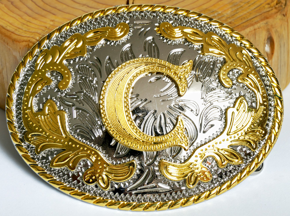 Buckle mit Initiale "C" Gold Floral oval, Western Gürtelschnalle