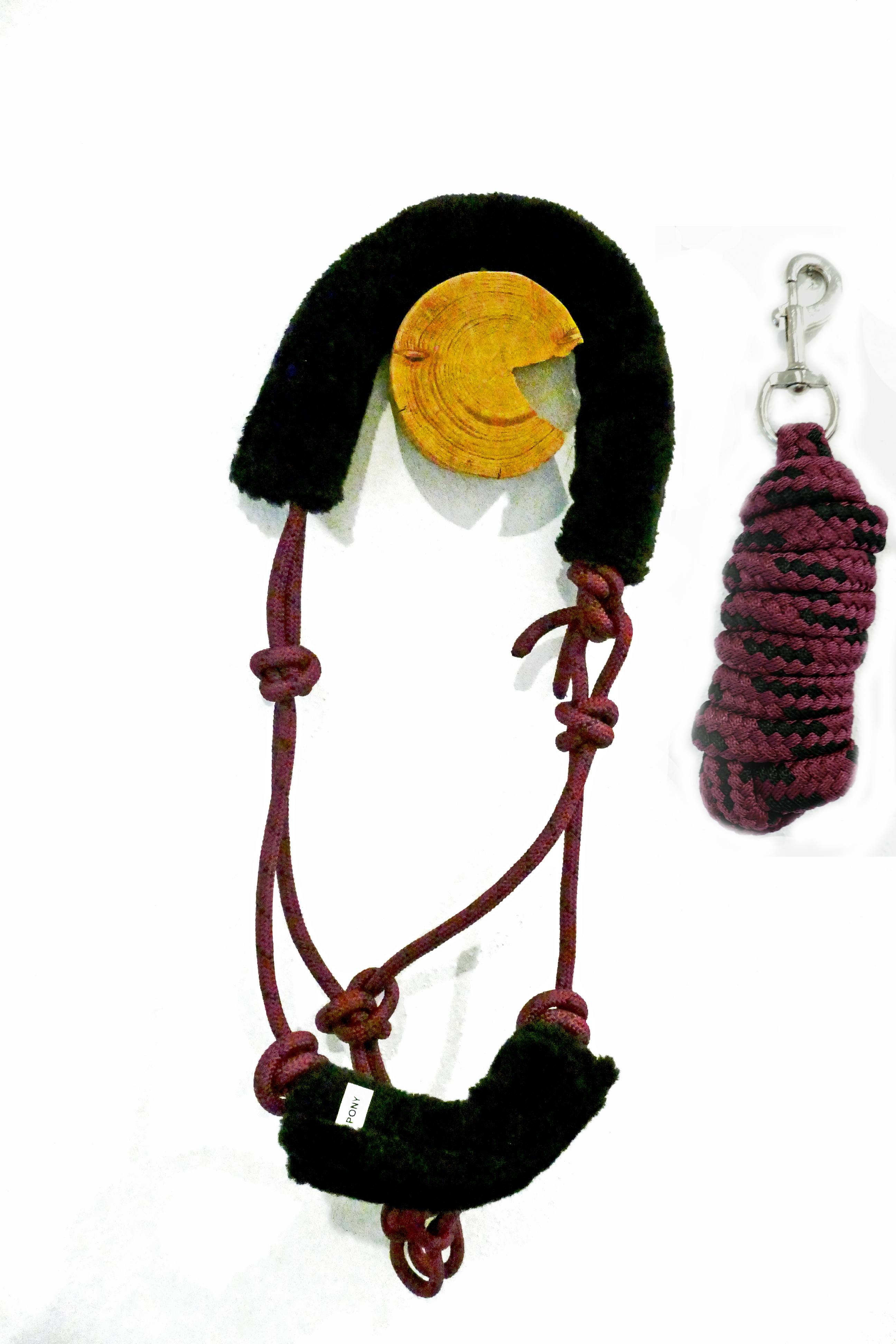 Knotenhalfter mit Fellimitat-Polsterung und Führstrick, Gr. Pony, Cob, Full