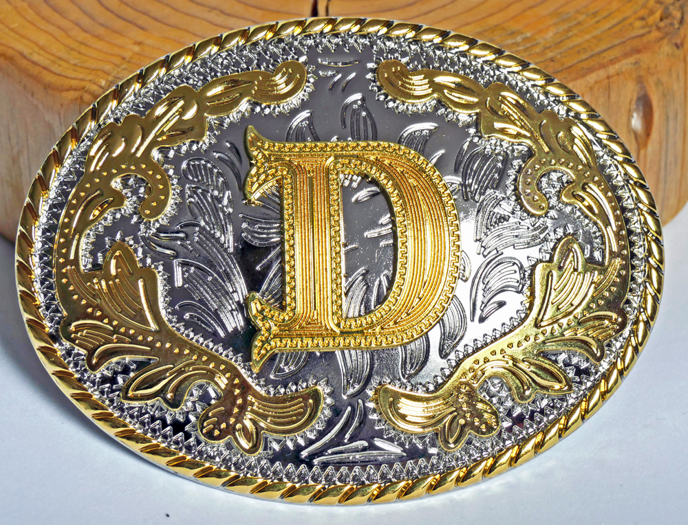 Buckle mit Initiale "D" Gold Floral oval, Western Gürtelschnalle