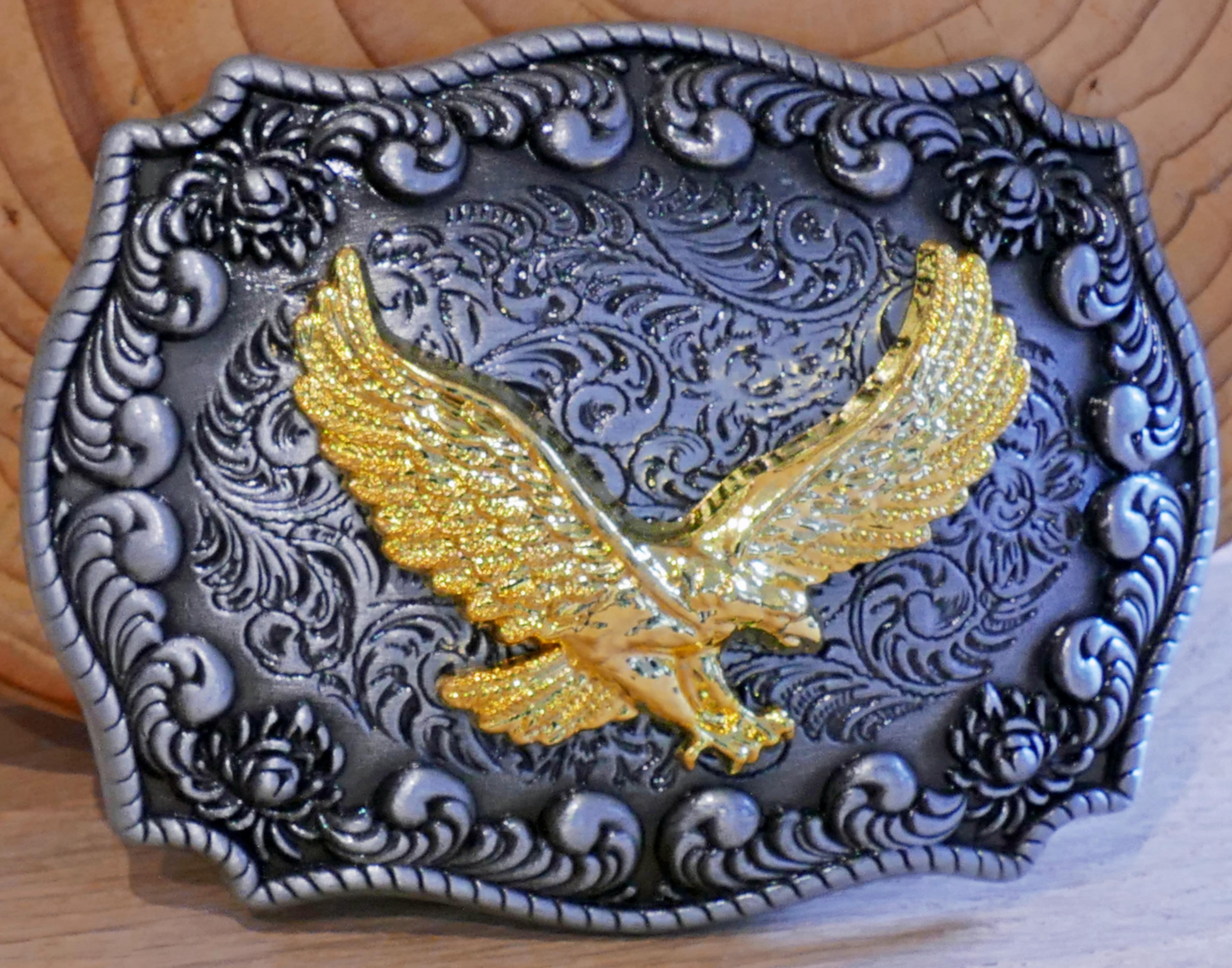 Buckle Floral Adler gold eckig klein, Western Gürtelschnalle
